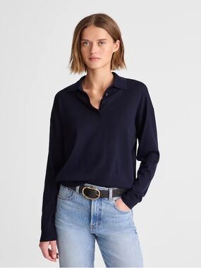 Madewell Drop-Shoulder Polo Sweater in Merino Wool Old Money